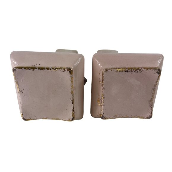 Vintage 1950s Set of 2 Pink/Gold Bud Vases w/ Applied Flowers Darvill LA Cali - Picture 13 of 13